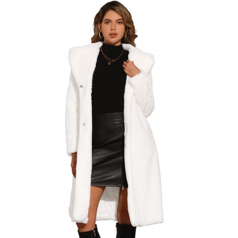 Allegra K Women's Faux Fur Winter Warm Belted Fluffy Jackets Overcoat Outerwear Medium White