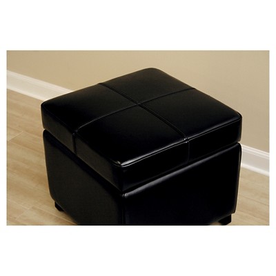 Baxton Studio Black Leather Storage Cube Ottoman with Wooden Legs