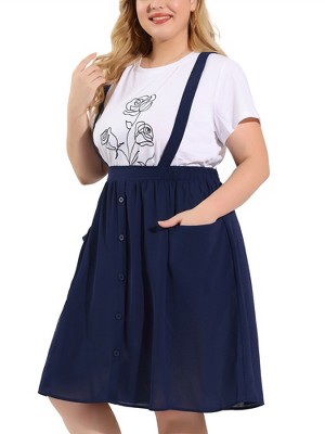 Agnes Orinda Women's Plus Size Casual Elastic Waist Suspender Skirt with Front Pockets