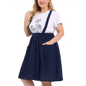 Agnes Orinda Women's Plus Size Casual Elastic Waist Suspender Skirt with Front Pockets - 1 of 4