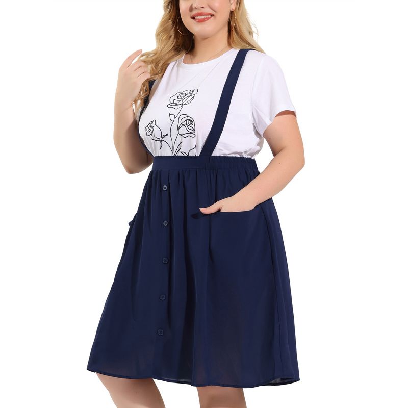 Agnes Orinda Women's Plus Size Casual Elastic Waist Suspender Skirt with Front Pockets, 1 of 7