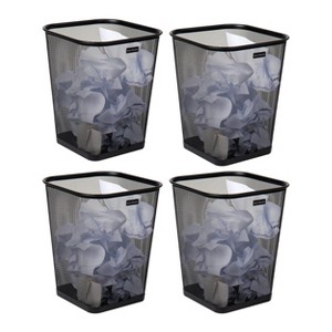 Mind Reader Mesh Trash Can, Waste Paper Basket, Square, Office, Metal Mesh, 9.75"L x 9.75"W x 12.25"H, Set of 4, Black - 1 of 3