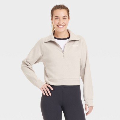 Women's Fleece Half Zip Graphic Pullover Sweatshirt - All In Motion™ Light Taupe L