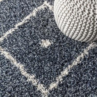 Denim Blue & Cream Moroccan Diamond Shag Area Rug 4' x 6'