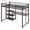 Twin Size Loft Bed with Desk and Whiteboard, Metal Loft Bed with 3 Shelves and Ladder, White - 4 of 4