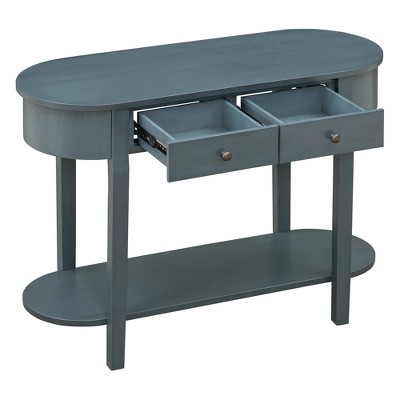 Infurnic Decorative Storage Cabinets Console Table with Curved Design Smooth Glaze for Entryways, Living Rooms and hallways, Blue, 15.5"*30"*33"