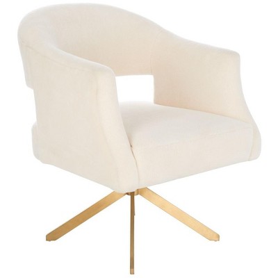 Ivory Faux Lamb Wool Geometric Swivel Accent Chair with Gold Base
