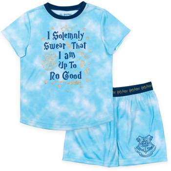 Harry Potter Gryffindor Hufflepuff Ravenclaw Slytherin Girls Pajama Shirt and Shorts Sleep Set Little Kid to Big Kid