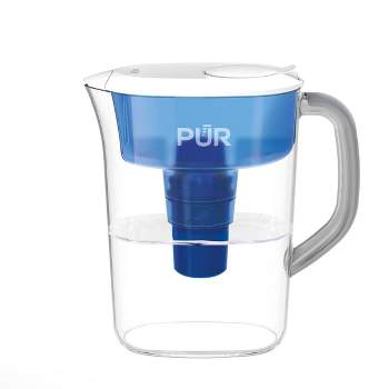 Choice 128 oz. Polypropylene Beverage Pitcher with Blue Lid and Handle