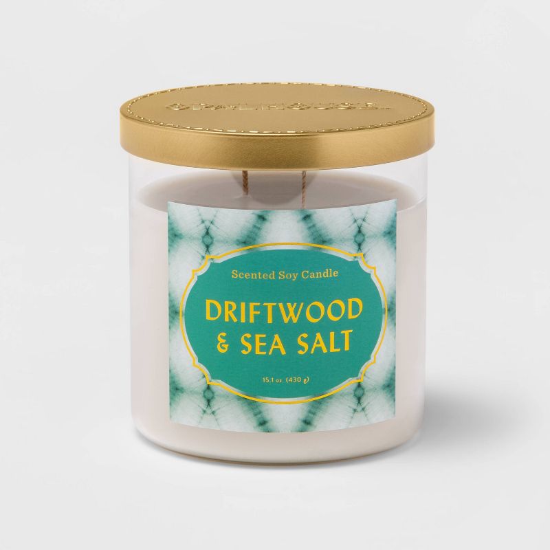 15.1oz Lidded Glass Jar 2-Wick Candle Driftwood &#38; Sea Salt - Opalhouse&#8482;, 1 of 5