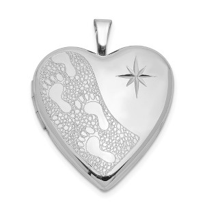Black Bow Jewelry Sterling Silver 20mm Footprints and Diamond Cut Star Heart Locket - 1 of 4
