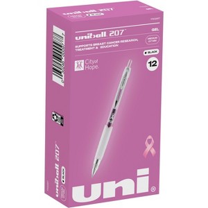 uniball 207 Pink Ribbon Gel Pens 0.7 mm Refillable Black Gel-based Ink - Pack of 12 - 1 of 3