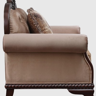 Beige Floral Upholstered Barrel Accent Chair with Wood Frame