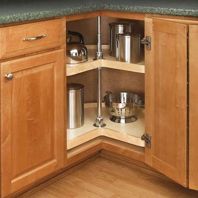 Rev-A-Shelf Dual Shelves Kidney-Shape 28" Lazy Susan Organizer for Lower Corner & Base Kitchen Cabinets, Turntable Home Storage, Wooden, 4WLS472-28-52 — фото 5