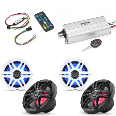 Clarion Marine 4 Channel Amp & (2) 6.5" LED Boat Audio Upgrade Bundle  ( Includes LED Remote )