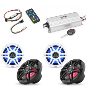 Clarion Marine 4 Channel Amp & (2) 6.5" LED Boat Audio Upgrade Bundle  ( Includes LED Remote ) - 1 of 4