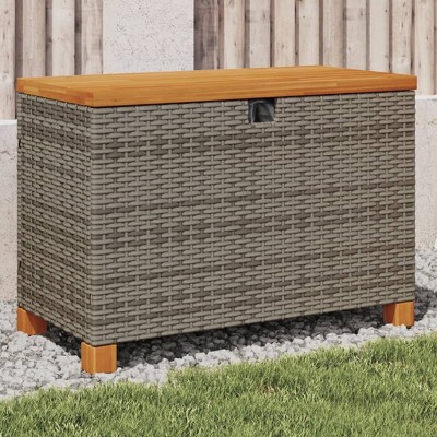vidaXL Patio Storage Box Gray 31.5"x15.7"x18.9" Poly Rattan Acacia Wood
