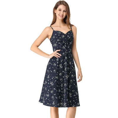 Allegra K Women's Floral Twist Front Knee Length Summer Adjustable Strap Sundresses