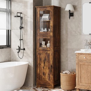 Tall Narrow Bathroom Cabinet, 67 in Slim Storage Cabinet with Glass Doors and Adjustable Shelf, Freestanding Cupboard for Small Spaces - 1 of 4