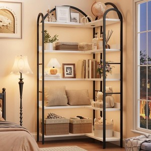 Jojoka 5-Tier L Shaped Arched Corner Bookshelf,68.5" Tall Industrial Metal Frame Display Rack for Living Room - 1 of 4