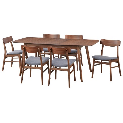 7pc Wave Rectangular Dining Set Walnut/blue - Buylateral : Target