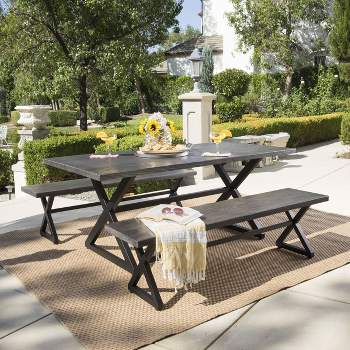 Rolando 3pc Aluminum Picnic Set - Gray - Christopher Knight Home: Durable Outdoor Dining, Modern Design, Weather-Resistant