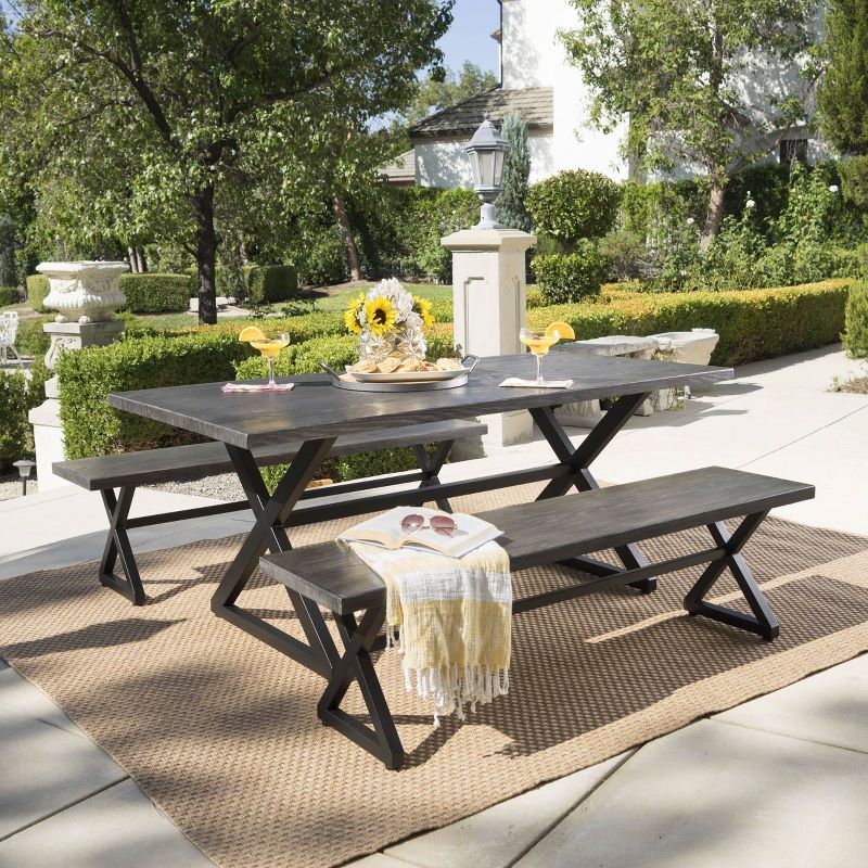 Rolando 3pc Aluminum Picnic Set - Gray - Christopher Knight Home: Durable Outdoor Dining, Modern Design, Weather-Resistant, 1 of 7