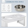 INFURNIC Pet Bowl Elevated Dog Feeding Station with Stainless Steel Bowls Non Slip Modern Wooden Frame, White, 17.25"*9.5"*6" - 2 of 4