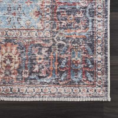Hauteloom Light Blue and Burgundy Rectangular Polyester Area Rug