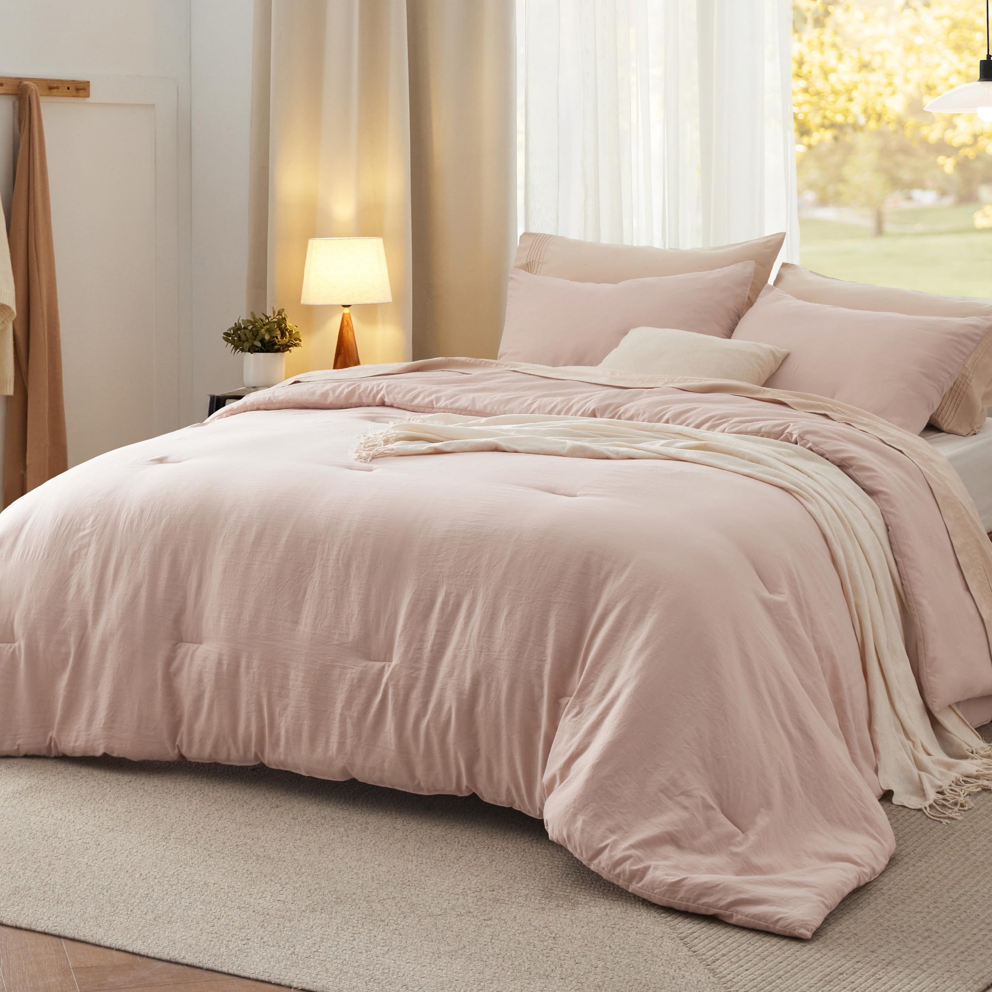 Bedsure Queen Size Comforter Set Dusty Rose Soft Prewashed Bedding All Seasons 3 Pieces GentleSoft™ Warm Down Alternative Bed Set Mother's Day Gift