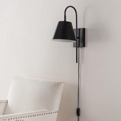 Rhoeva Black Metal Plug-In Wall Sconce with Tapered Shade