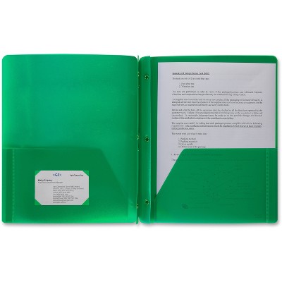 Business Source Poly Portfolio 3 Prong 2 Pkts LTR .3mil Green 20888