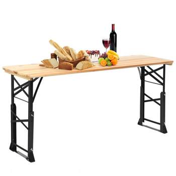 Tangkula Patio Folding Picnic Table Wood Portable Dining Table Height Adjustable