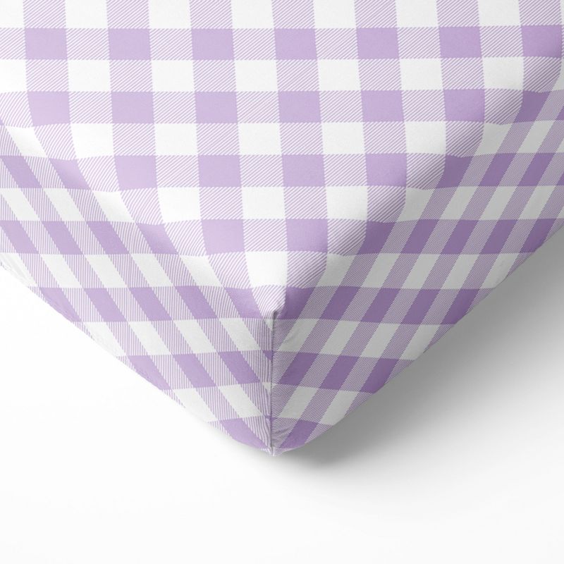 Bacati - Check Plaids Printed Purple 100 percent Cotton Universal Baby US Standard Crib or Toddler Bed Fitted Sheet, 1 of 7