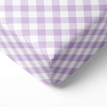 Bacati - Check Plaids Printed Purple 100 percent Cotton Universal Baby US Standard Crib or Toddler Bed Fitted Sheet