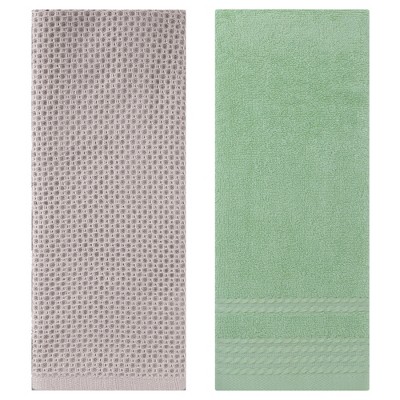 REGALWOVEN Solid Stripe Pattern Bathroom Face Hand Towels 14" x 30"/13" x 30" 2 Pcs
