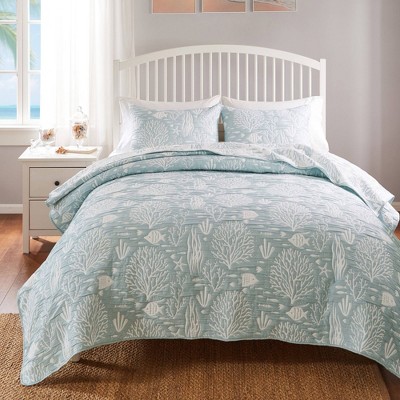 Twin White Microfiber Reversible Nautical Quilt Set