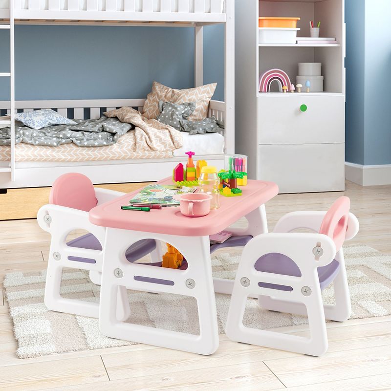 Costway 3-Piece Kids Table and Chair Set Toddler Activity Study Desk with  Building Blocks, 3 of 11