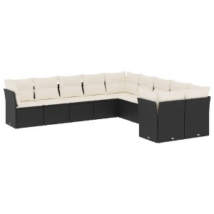 vidaXL 10 Piece Patio Sofa Set with Cushions Black and Cream Poly Rattan - Without Table - 1 of 4