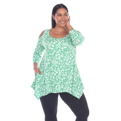 Plus Size Leopard Cold Shoulder Tunic - White Mark