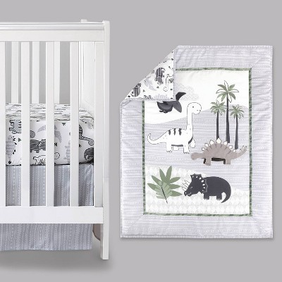 The Peanutshell Dino Baby Crib Bedding Set, Gray/Green - 3pc