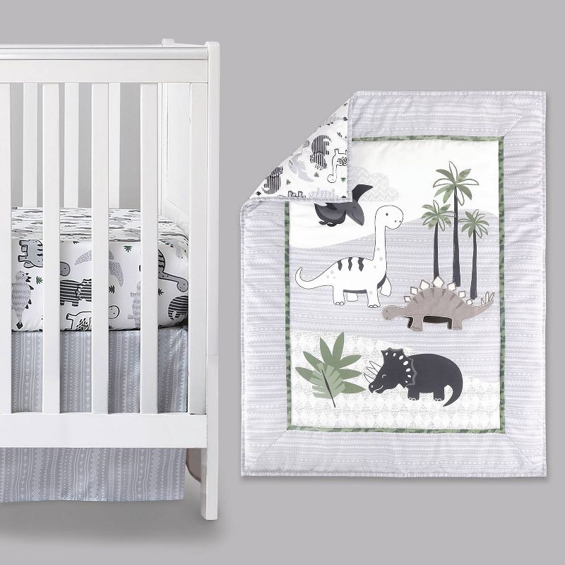 The Peanutshell Dino Baby Crib Bedding Set, Gray/Green - 3pc, 1 of 6