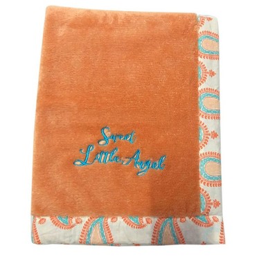 Bacati - Paisley Coral/Aqua Aqua Isn't She Lovely Embroidered Blanket