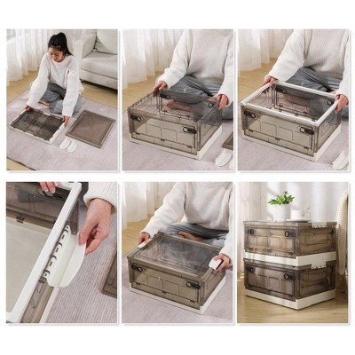 Clear Stackable Foldable Plastic Storage Boxes with Wheels, 19" x 14" x 9"
