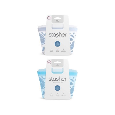 stasher Premium Silicone Reusable Food Storage Bowl - 1 Cup - Mystery Color(Clear/Blue): BPA-Free, Microwave-Safe, Heat-Resistant