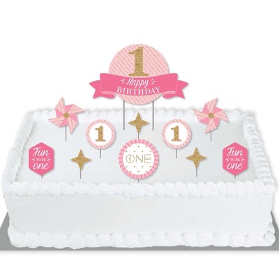 Big Dot of Happiness 1st Birthday Girl - Fun to be One - First Birthday Party Cake Decorating Kit - Happy Birthday Cake Topper Set - 11 Pieces