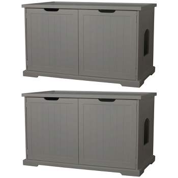 Merry Products Cat Washroom Storage Bench Furniture with Dual Doors and Removable Partition Wall for Hidden Litter Box Enclosure, Gray (2 Pack)