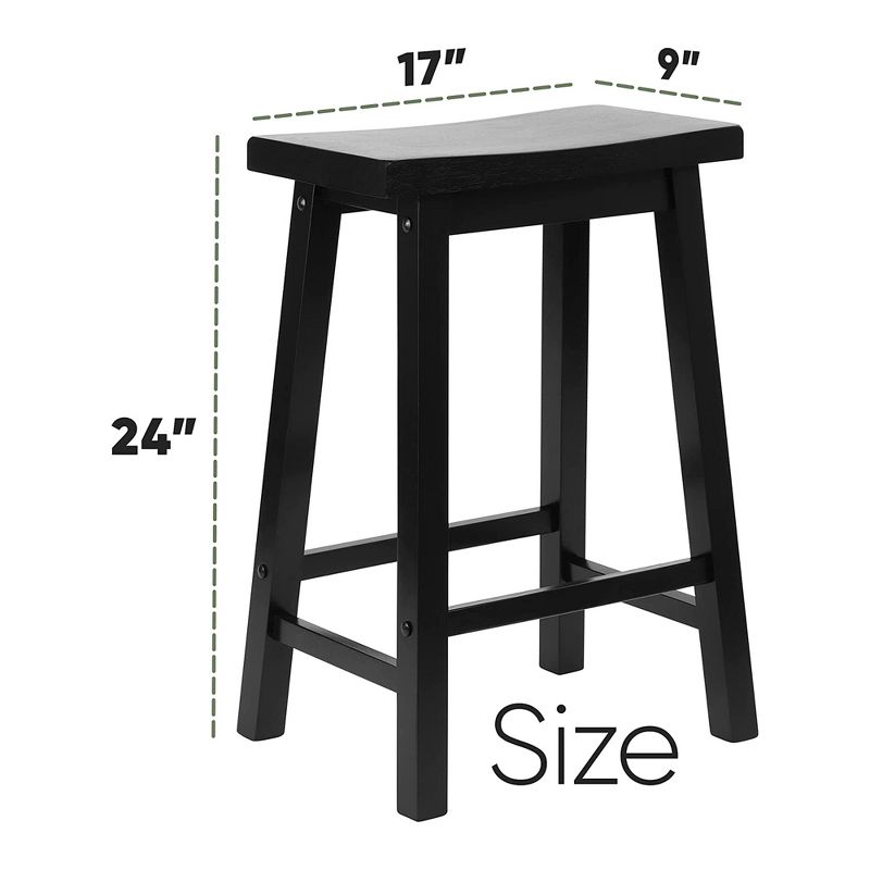 PJ Wood Classic Modern Solid Wood 24 Inch Tall Backless Saddle-Seat Easy Assemble Counter Stool for All Occasions, Black (1 Piece), 4 of 7
