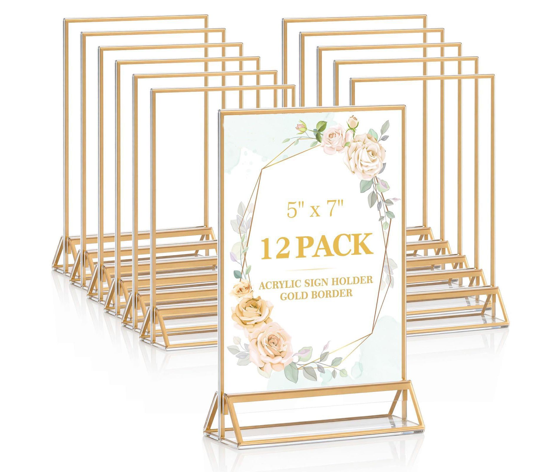 12Pcs Gold Acrylic Sign Holder with Vertical Stand, 5x7 inch