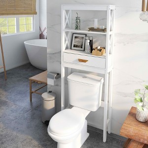 MAYEERTY White Over-the-Toilet Storage Cabinet 1 Drawer 2 Shelves Space Saver Rack - 1 of 4